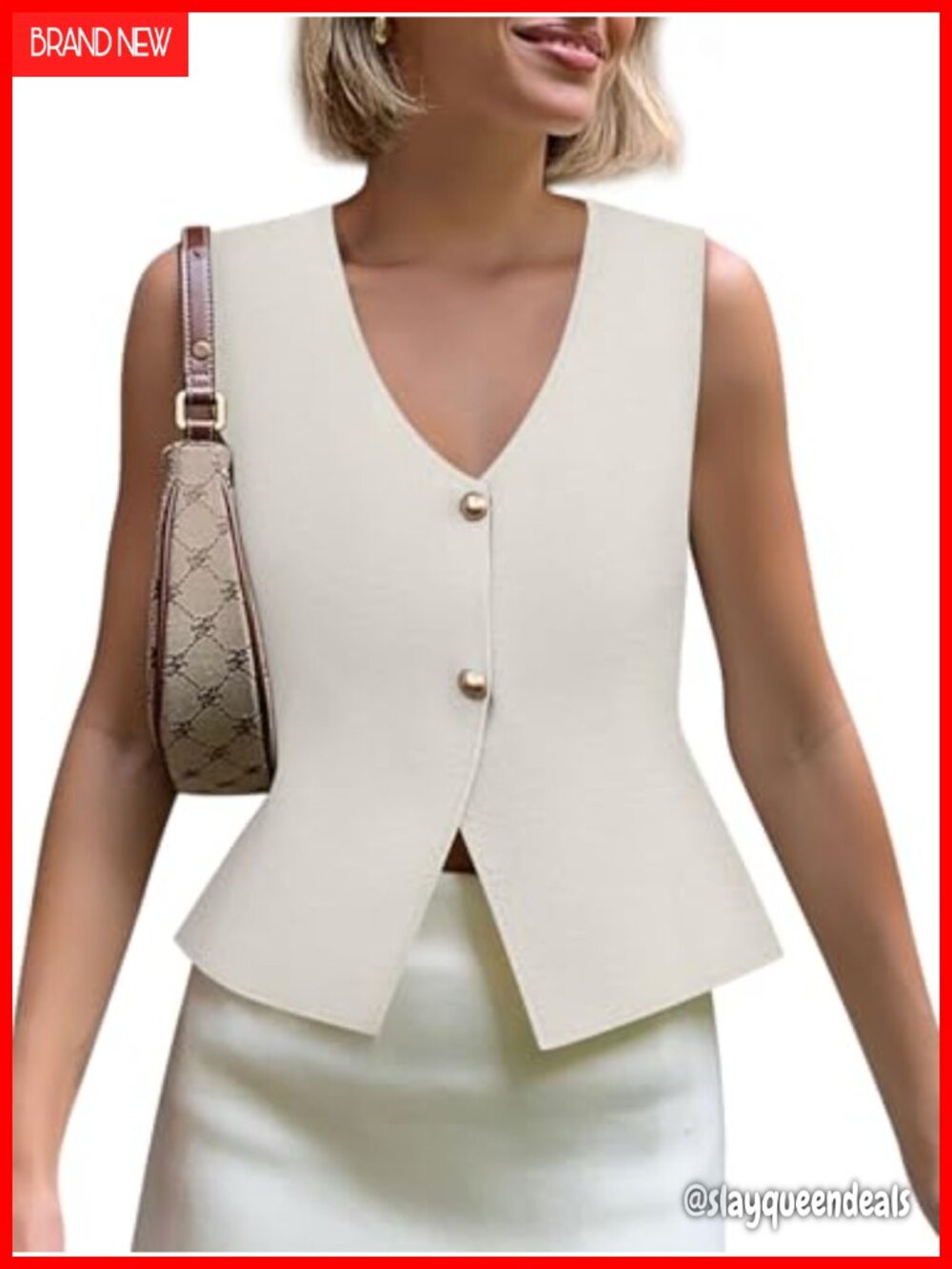 Womens Sweater Vest V Neck Button Down Crop Knit Tank Top Sleeveless Cardigan